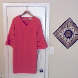 Calvin Kline NWT coral dress with bell sleeves